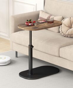 Mesa auxiliar en forma de C, mesa de centro pequeña, mesa de sofá de madera, altura ajustable, mesa auxiliar giratoria de 360° en forma de C para sofá, mesa auxiliar móvil moderna, mesa