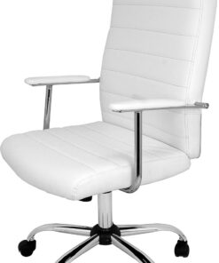 La Silla Española - Silla de Oficina o Estudio Estilo Director con reposabrazos, Respaldo tapizado y Base cromada con Ruedas deslizantes, Color Blanco, Modelo Patones, 50x47x116 cm
