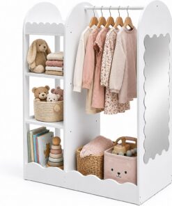 Relaxdays Perchero Infantil con Espejo, 5 Compartimentos y Barra, Blanco | (Al x An x Fon) 100 x 94 x 38 cm, perchero infantil