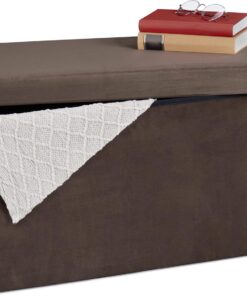 Relaxdays Banco Almacenaje, Funda de Terciopelo, 80 L, Salón, Dormitorio, Baúl Almacenamiento, 38 x 77 x 39 cm, Marrón