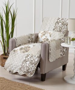 Great Bay Home Protector de Muebles con Estampado Festoneado de Retazos, Resistente a Las Manchas (reclinable, Gris Pardo)