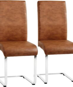 Yaheetech Pack de 2 Sillas de Comedor Cocina Moderna Tapizada Marrón Retro | Silla para Comedor Tapizada de Piel Sintética, Pata Metal, Silla Altura de 47 cm, Capacidad Max de 135 KG, para Restaurante