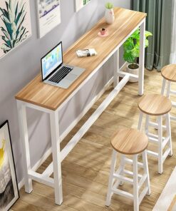 Mesa Alta Bar,Isla Cocina,Mesa Barra Cocina Alta,Barra de Bar para Casa,Mesas Estrecha Comedor,Mesa Auxiliar,con Estructura de Acero Resistente,para Bistro,Cafetería,Jardín,Patio,Sin Taburete(Natural,