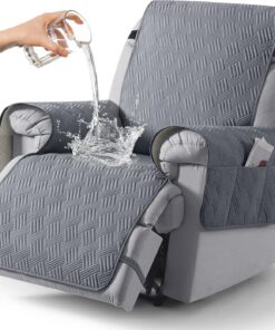 KinCam Funda Sillon Relax reclinable, Impermeable Funda para Sillón Relax con Bolsillo Laterales y Correas elásticas para Perros y Mascotas, Suave y Lavable Funda Sofa 1 Plaza Gris Oscuro