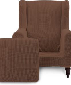 TIANSHU Funda Sillón Orejero Elástica Funda Butaca Orejera Tejido Jacquard de Licra Funda de Sillón Lavables Adecuado para Sala de Estar Dormitorio Hotel(Tipo A, Café)