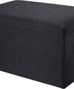 INTIRILIFE Banco Plegable 49x30x30cm en Negro - Asiento Cubo de Tela con Espacio de Almacenamiento y Tapa en Aspecto de Lino - Asiento Cubo reposapiés Plegable Caja de Almacenamiento