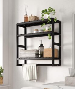 Bamworld Estantería Baño Pared, Estante Baño, Organizador Baño, Estantería Cocina, Estantería Pared Baño - Juego de 3 Niveles de Bambú Ajustable para Ahorrar Espacio