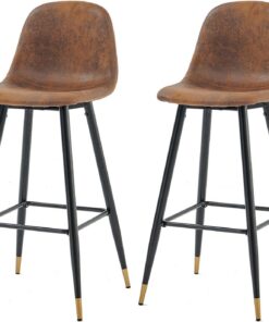 MEUBLE COSY Juego de 2 Taburete de Bar con Respaldo y Reposapiés Tapizados de Gamuza Vintage Industrial Asiento de 76 cm de Altura para Cocina, Bar, Comedor, Marrón
