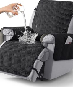 KinCam Funda Sillon Relax reclinable, Impermeable Funda para Sillón Relax con Bolsillo Laterales y Correas elásticas para Perros y Mascotas, Suave y Lavable Sofa 1 Plaza Negro