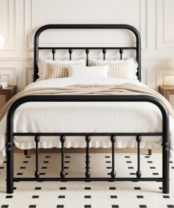VECELO Cama de Metal de 90 x 200 cm con cabecero Alto, Estructura de Cama Estable con somier de láminas de Metal, Cama de Invitados, Cama Juvenil, Estilo Vintage, Dormitorio, habitación
