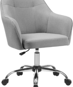 SONGMICS Silla de Estudio, Silla Giratoria, Altura Ajustable, Carga de 110 kg, Marco de Acero, Tela de Algodón-Lino Transpirable, para Estudio, Dormitorio, Gris Claro OBG019G02