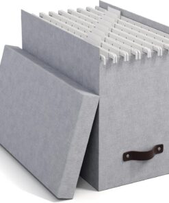 Bigso Box of Sweden Caja archivadora con tapa – Elegante organizador de documentos con 8 carpetas colgantes – Caja clasificadora de tablero de fibras y papel – gris