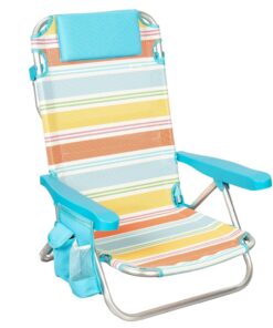 AKTIVE Silla Plegable de Playa, 48x47x74 cm, Reclinable en 5 Posiciones, De Aluminio y textileno a Rayas Multicolor, Bolsillo Trasero y Lateral, Asa Hombro para Transportar, Modelo Santorini (62420)