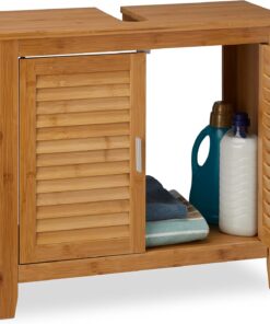 Relaxdays Mueble Lavabo LAMELL, Armario Bajo para el Baño, Bambú, 60 x 67 x 30cm, Marrón, Naturaleza