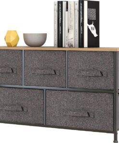 Mondeer H1040010304 Cómoda, Tela no Tejida, Marco de Metal, Madera, Gris, 100x30x55CM