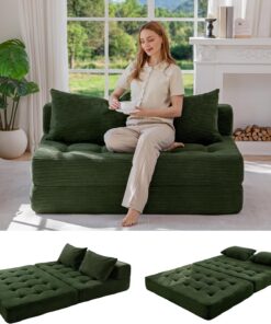 MAXYOYO Sofá Cama Modular Seccional, Sofá Cama Convertible con Cama Plegable y Almohada, Sofa de Pana sin Hueso para Sala de Estar, Dormitorio, Habitación de Invitados, Sin Montaje