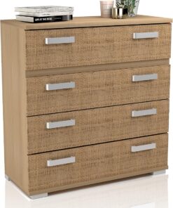 duehome | Comoda 4 Cajones, Cómoda Almacenaje Dormitorio, Modelo Ataneq, Acabado en Tofe y Textil, Medidas: 89 cm (Largo) x 89,6 cm (Alto) x 39,6 cm de (Fondo)