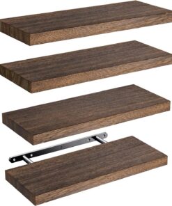 Pipishell Estanteria Pared, baldas flotantes de 40 cm, Estantes de Pared de Madera de Paulownia, Estantes de Madera Juego de 4 para Baño, Dormitorio, Oficina, Salón, Cocina, etc (marrón)