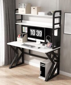Mesa Escritorio con Estantes de Almacenamiento, Mesa Gaming Multifuncional Escritorio de Ordenador Grande Estación de Trabajo de Estudio y Escritura(80x60x170cm, White)