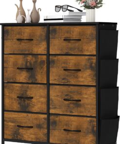YITAHOME Comoda 8 Cajones,Cajonera de Tela con Bolsillos Laterales,Sinfonier,Robusta Estructura metálica,para Dormitorio, Salón, Pasillo,Grano de Madera podrido