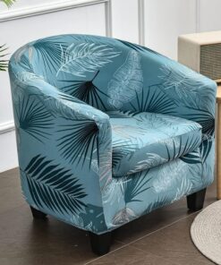 Highdi 2 Piezas Funda de Sillón Chesterfield, Cubre Sofá de 1 Plaza Elásticas Lavable Universal Antideslizantes, Fundas Protector de Butaca Elegante para Dormitorio, Contador (Hoja Azul)