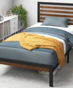 Zinus Kai Marco de Cama de Bambú y Metal, 23 cm Alto, Soporte de Láminas de Acero, Fácil Montaje, 90 x 190 cm