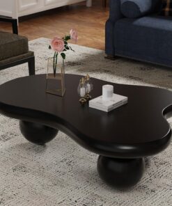 117 cm Mesa de Centro Redonda, Negro | MDF Grueso con 3 Patas, Moderno de Mediados de Siglo - Mesa Central para Salón - Montaje Sencillo