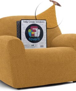 FAVERTI® Funda Sillón Super Elástica 1 Plaza de 70 a 110 cm | Modelo NOVELE | Amarillo | Funda Universal Ideal para Cualquier Forma de sillón | Protector de Calidad Tejido Jacquard Tacto algodón