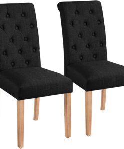 Yaheetech Juego de 2 Sillas de Comedor Silla Acolchada de Tela Negra | Ergonómico, Diseño Moderno, con Respaldo Alto, Montaje Rápido, Tejido transpirable, Silla Tela para Comedor Cocina