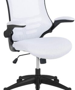 Flash Furniture Silla de escritorio ergonómica, giratoria, respaldo medio, de malla, reposabrazos abatibles, color Blanco | Giratorio
