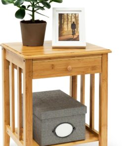 Relaxdays - Mesita Auxiliar con cajón, 51,5 x 40,5 x 30,5 cm, de bambú, con 2 baldas de Madera, Color marrón