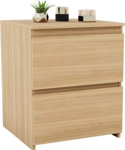 Vida Designs Denver - Mesita de Noche Grande con 2 cajones para Dormitorio, mesita de Noche Moderna, Mesa Auxiliar de 48 x 39,5 x 39,5 cm (Pino)