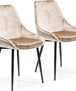Kare Design Silla East Side 2/ Set, Multicolor, Poliéster/ Chapa de Madera Natural/Acero Recubierto de Polvo, Terciopelo Beige, 2 Unidades, 83x57x48cm