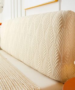 Jacquard-Hojas Cubierta para Cabecero de Cama, Lavable Universal Antipolvo | Tejido De Terciopelo Suave, Elástica Antipolvo, Todo Incluido, Decoración De Dormitorio, Desenfundable(Beige,220cm)