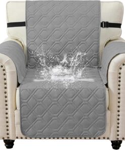 YSTELLAA Funda Sillon 1 Plaza con Brazos, Impermeable Funda Sofa Antideslizante, Antimanchas Cubre Sofas, Fundas para Sofa con Correas Elásticas, para Mascotas Perros Gatos, Gris Claro