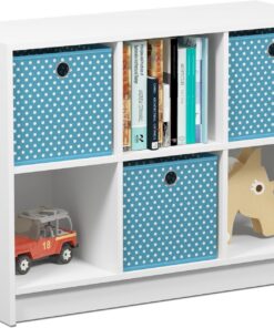 Furinno Librería Básica 3X2 con Compartimentos, Blanco / Azul Claro, 99940Wh / LBL