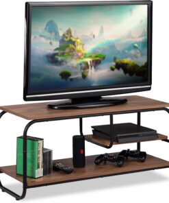 Relaxdays Mueble TV de Diseño Industrial, Mesa Televisión, Tablero de Partículas y Metal, Marrón-Negro, 43 x 90 x 35 cm