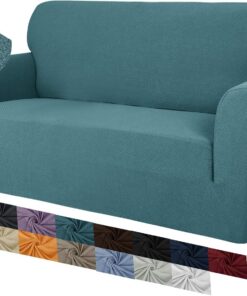 MAXIJIN Funda Creativa Jacquard para Sofá de 2 Plazas, Super Elástica Antideslizante para Sillón, Amigable con Mascotas, Protector Elástico de Muebles (2 Plazas, Azul Pavo Real)