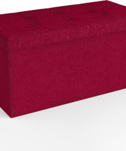 INTIRILIFE Banco Plegable 76x38x38 cm en Rojo - Cubo Con Tapa y Espacio de Almacenamiento de Tela Con Huecos - Asiento Reposapiés Plegable Caja de Almacenamiento Cofre Taburete