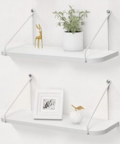 Afuly Estantería de Pared, Baldas de Madera Blanca con Soporte Triangular | 42cm Repisas de Pared Juego de 2, Balda, Almacenaje, Decoración, Balda Flotante para Fotos, Plantas, para Salón, Dormitorio