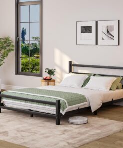 HOMERECOMMEND Cama de 120 x 200 cm con somier, cama de metal de 120 x 200 cm, altura de 16 cm | Estructura de cama de metal de 120 x 200 cm, cama de invitados, cama de matrimonio/cama con cabecero, cama de metal negro
