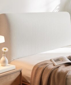 Cabecero de cama elástico para cama individual con ajuste completo, suave, lavable a máquina, desenfundable, resistente a los arañazos (crema, 150 cm, cama doble pequeña)