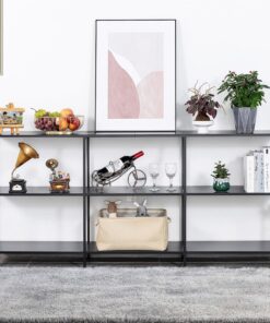 HDANI Mesa Consola con 3 Estantes, Mesa de Entrada Estrecha con Marco de Metal, Industrial Detrás de Mesas de sofá, Moderno Soporte de TV para Pasillo,Sala de Estar,Dormitorio (Negro, 180×30×80 cm)