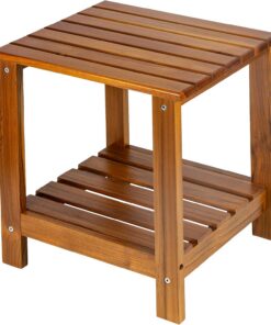 Utoplike Mesa Auxiliar de Teca para Exteriores de 2 Estratos | Mesa Baja Exterior, Mesa de Centro de Madera para Patio, Jardín, Cama, Salón, Sofá