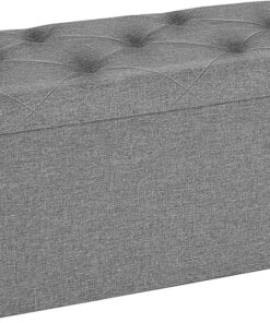 Sweetcrispy Banco con espacio de almacenamiento, baúl plegable, 76 x 38 x 38 cm, caja de almacenamiento con tapa como taburete y reposapiés, soporta hasta 300 kg, para salón, dormitorio, pasillo, gris