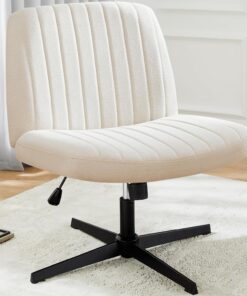 DUMOS Silla de Oficina con Patas Cruzadas, Silla de Escritorio Ancha sin Brazos, Silla de Escritorio Moderna para Oficina en casa, Silla giratoria de Tela Ajustable