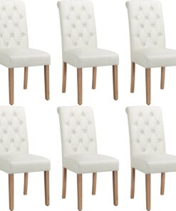 Yaheetech Juego de 6 Sillas de Comedor Silla Acolchada de Tela Beige | Ergonómico, Diseño Moderno, con Respaldo Alto, Montaje Rápido, Tejido transpirable, Silla Tela para Comedor Cocina