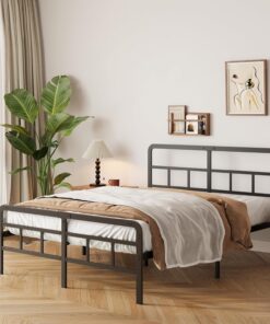 Yicensen Cama Doble 135 x 190 cm con Cabecera y Pie de Cama de Metal | Altura de Cama 36 cm, Metal Negro Resistente, Diseño Minimalista, Fácil Montaje y Soporte Silencioso