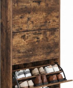 VASAGLE Armario con 3 Puertas Abatibles, Zapatero de Madera de 3 Pisos, para Entrada Estrecha, Pasillo, Sala de Estar, 60 x 24 x 120 cm, Marrón Rústico LBC030X01