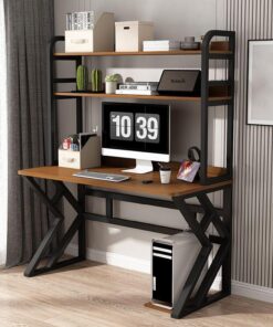 Escritorio de Rdenador con Estantes de Almacenamiento, Estudio Mesa de Escritura con Estantería Moderno PC Mesa para Ordenador Portátil Escritorio Gaming(80x60x170cm, Walnut)